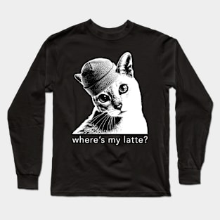 Hipster Cat // where's my latte? Long Sleeve T-Shirt